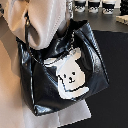 Süße Bärenprint-Faux-Leder-Hobo- Tasche