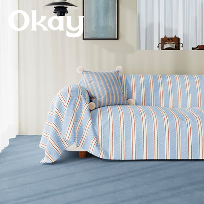 Striped Quilted Sofa Slipcover with Pom-Pom Accent Pillowcase