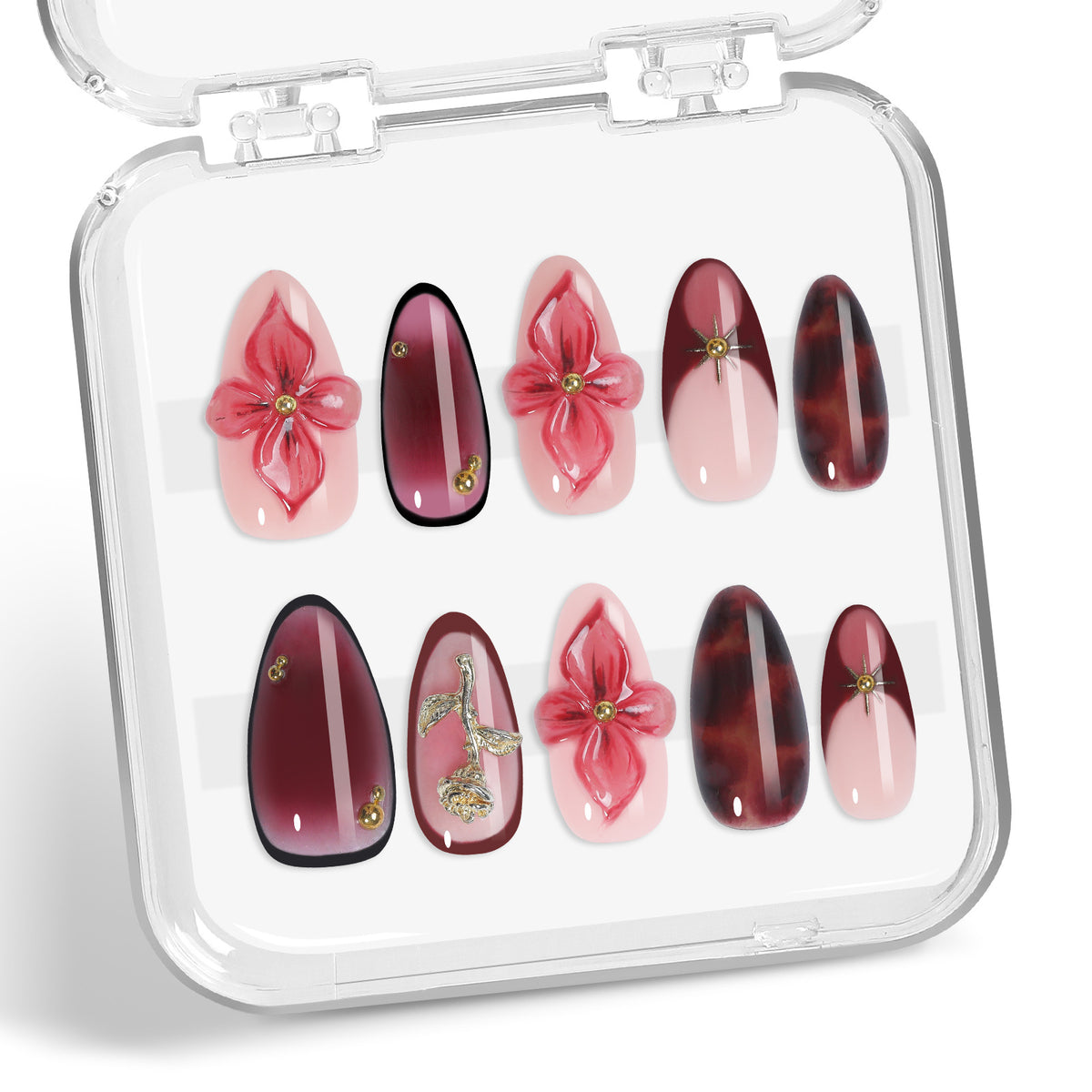 Kunstnagelset mit detaillierten floralen Designs Brehn