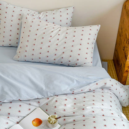 Baumwoll-Gaze Bettbezug und Kissenbezug Set mit Mini-Blumenstickerei