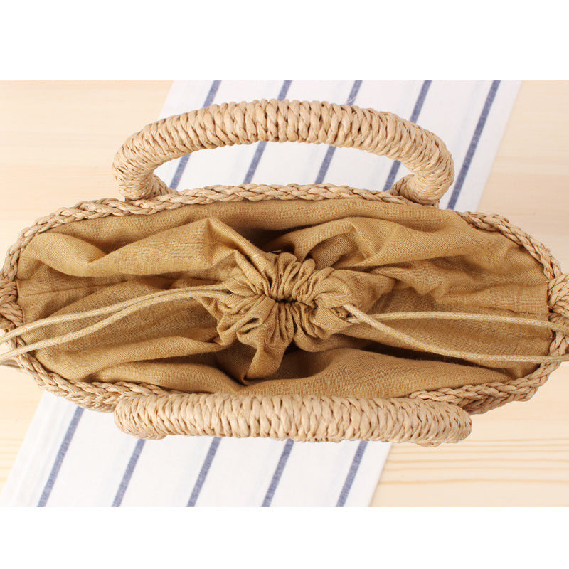 Handtasche Aus Geflochtenem Naturmaterial mit Rundem Griff Brehn