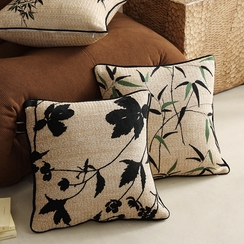Gewebter dekorativer Kissenbezug mit Bambusblatt-Jacquard und Kontrastpaspel Brehn