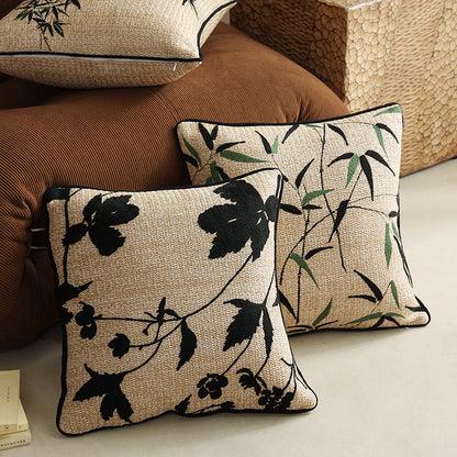 Gewebter dekorativer Kissenbezug mit Bambusblatt-Jacquard und Kontrastpaspel Brehn