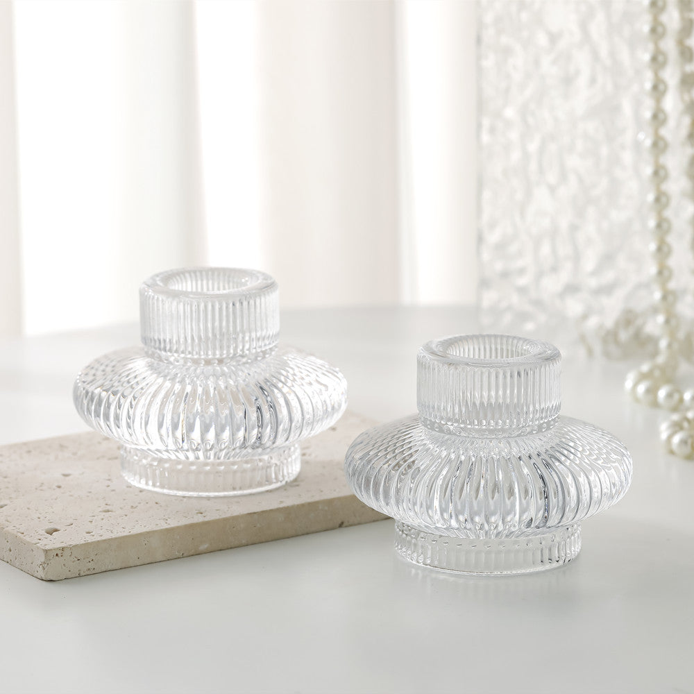 Rippentexturierter Glas-Teelichthalter mit ausladendem Kragen Brehn