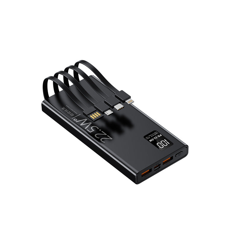 Multifunktionale Powerbank mit integriertem Kabelsystem und digitaler Leistungsanzeige Brehn