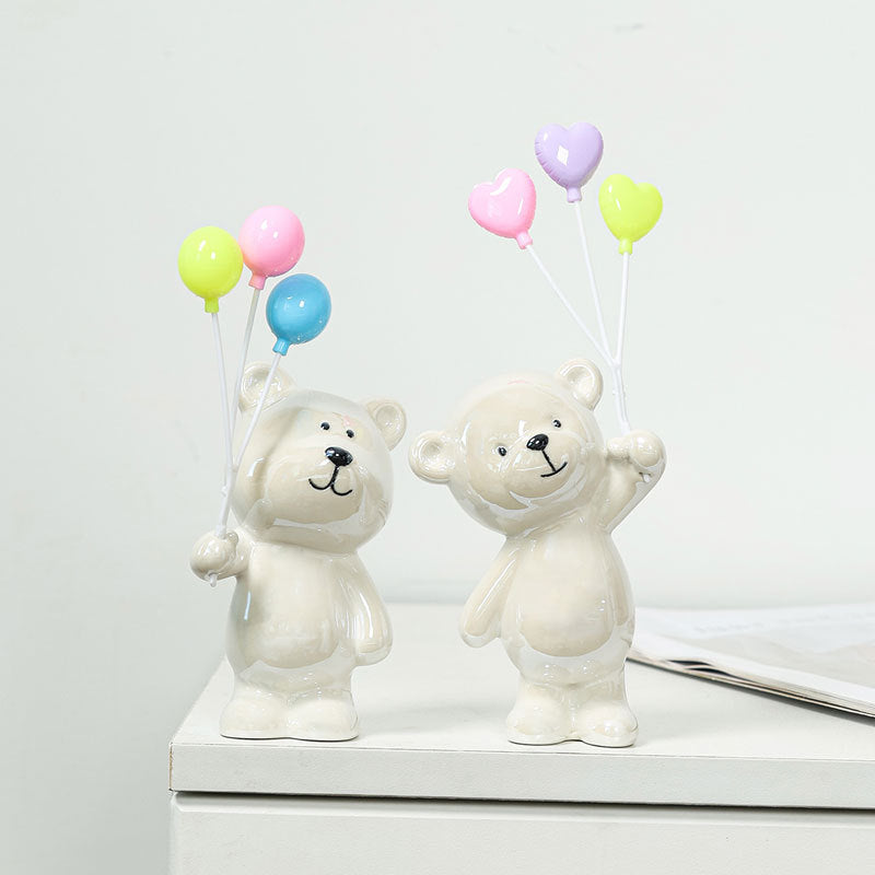 Süße Keramikbärenfigur mit Luftballons Brehn