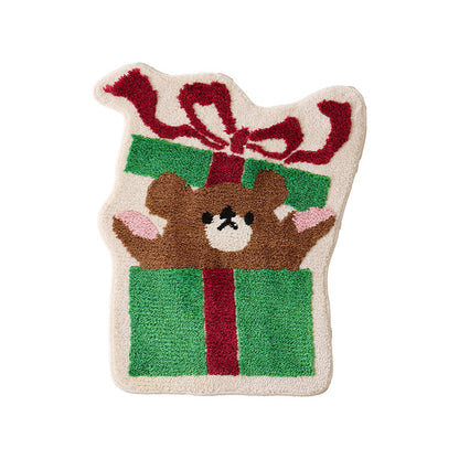 Verspielte geschenkförmige Fußmatte mit getuftetem Teddybärmotiv Brehn