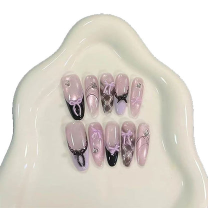 Künstlerisches Press-On-Nagelset mit Schleifenmuster