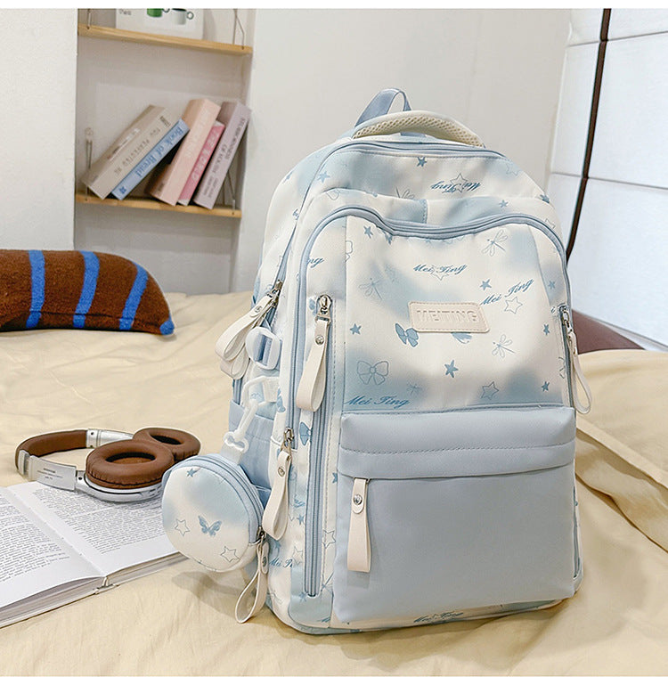 Blumenmuster Mehrfach-Taschen Schulrucksack