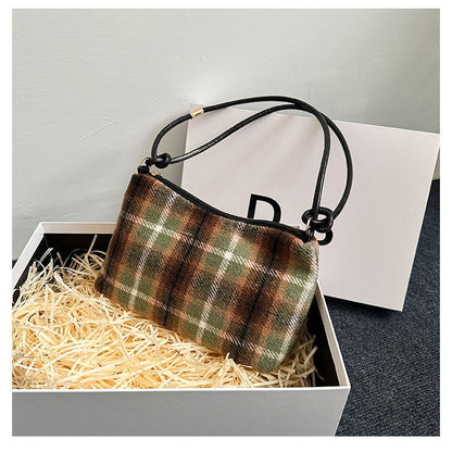 Kariertes Wollmischung Handtasche