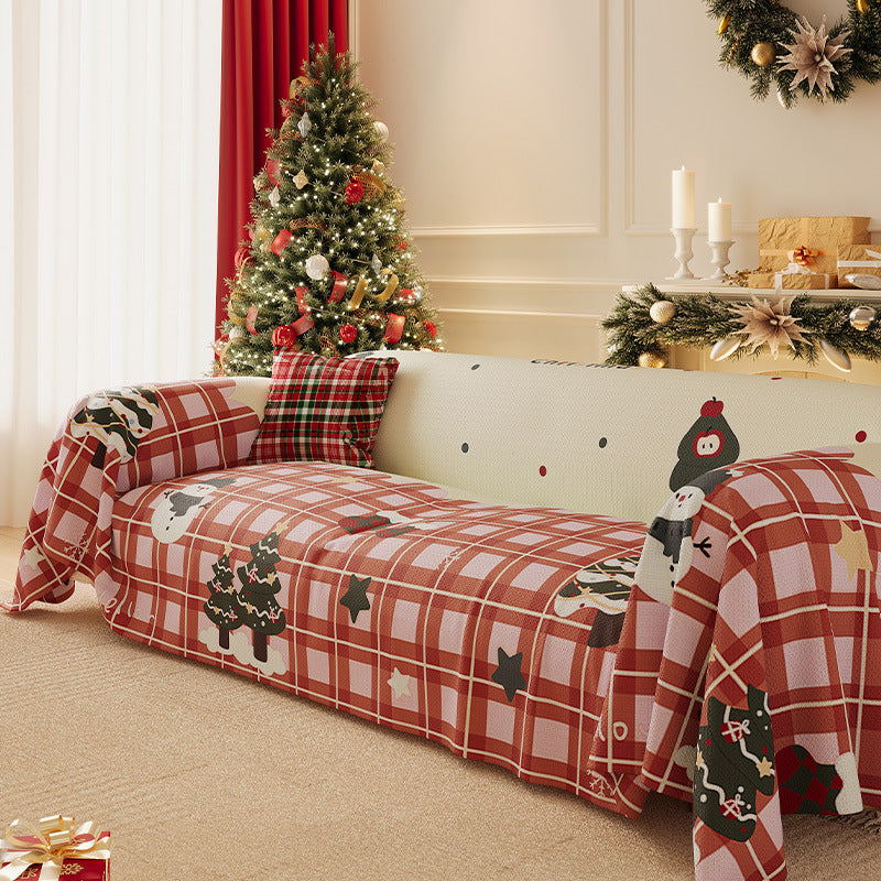 Festive Stretch-Fit Full-Coverage Sofa Slipcover with Holiday Tree Print