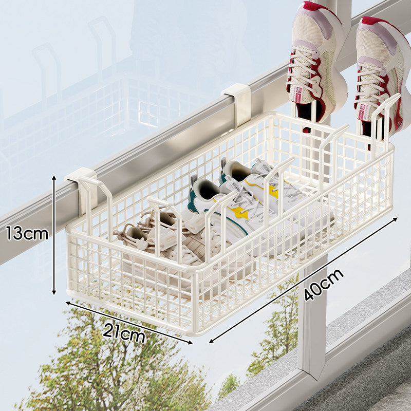 Über-Rail Balkon Schuh-Trocknungs- und Aufbewahrungskorb mit geteilten Mesh-Fächern