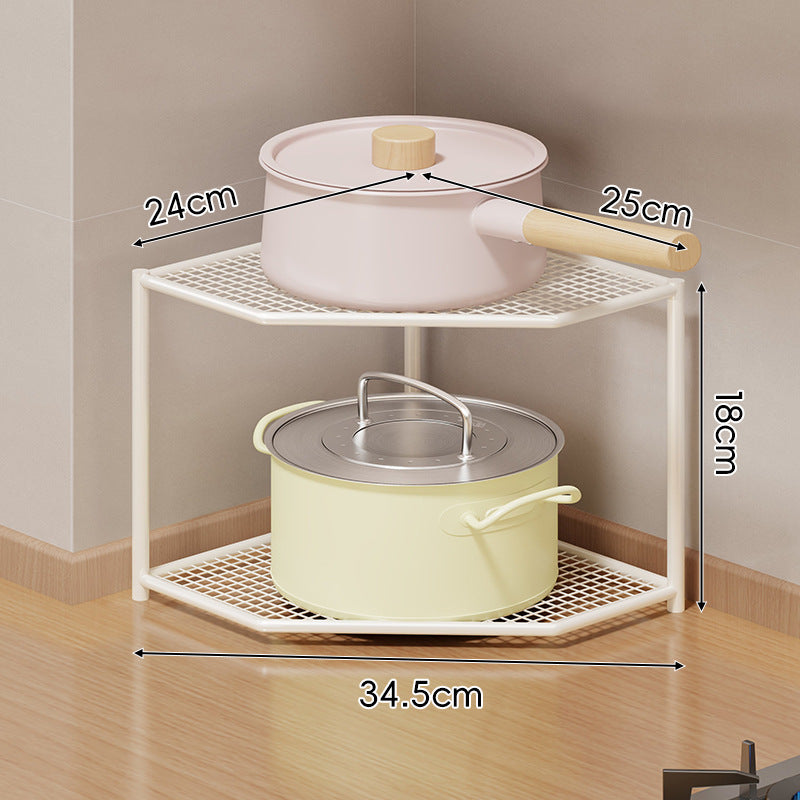 Eck-Drei-Stufen-hexagonaler Metall-Mesh-Küchen-Töpfe-und-Pfannen-Organizer-Regal