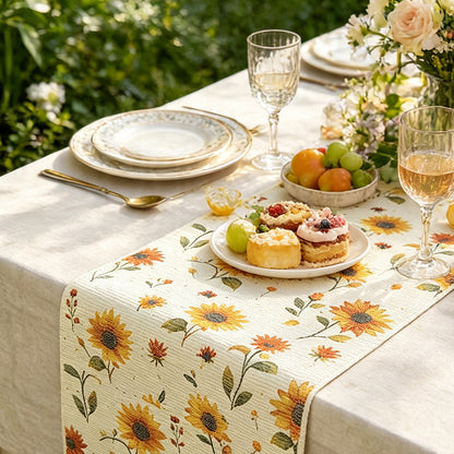 Gewebter Tischläufer mit floraler Wiesenblumen-Jacquard und Fransen Brehn