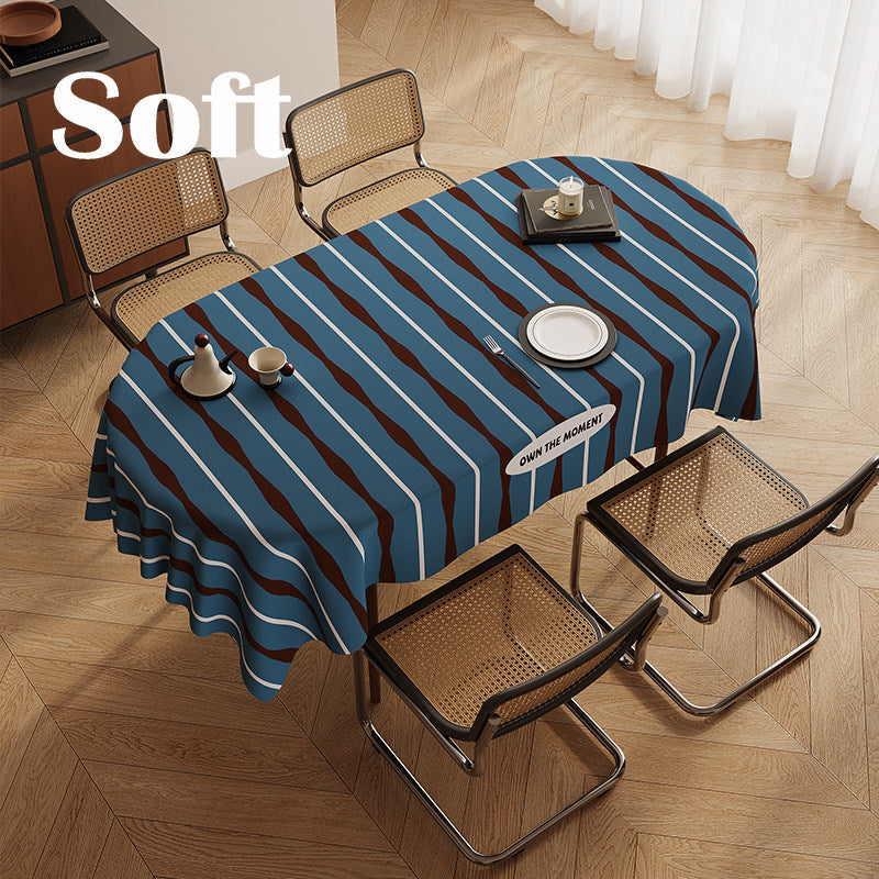 Wavy-Stripe Rectangular Tablecloth with Soft-Touch Polyester, Anti-Wrinkle & Stain-Resistant Finish