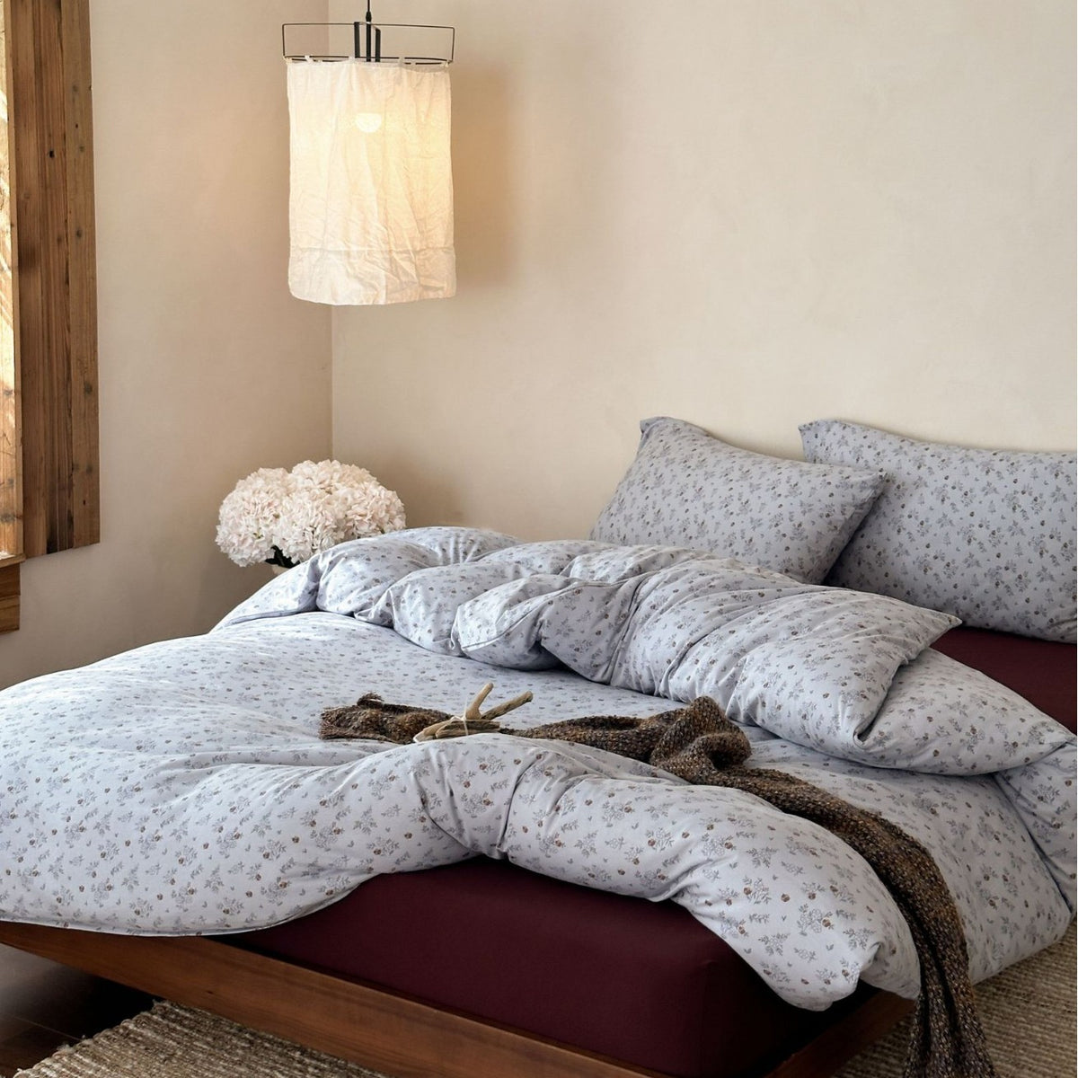 Blumen Baumwoll Percale Bettwäsche Set mit Bettbezug, Spannbettlaken und Kissenbezügen mit Umschlag