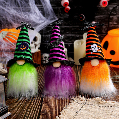 Halloween-Wichtel Dekofigur mit spitzem Hut und Kunstfellbart