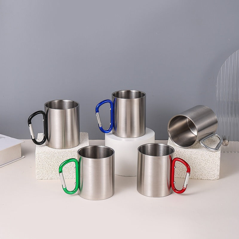 Damen Edelstahl Kaffeebecher mit Karabinergriff Brehn