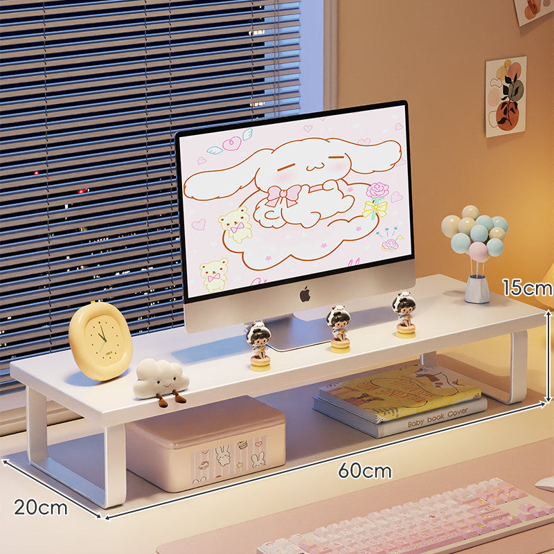 Erhöhter Monitorständer mit Holz-Optik-Oberfläche, Metallrahmen und Unterregal-Stauraum