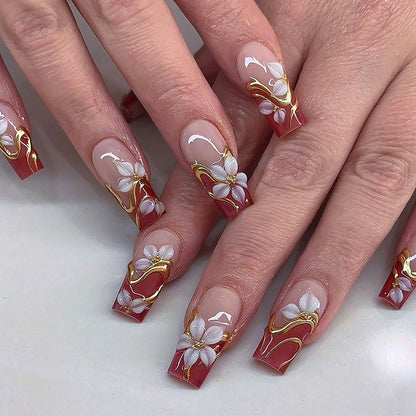 Artistic Floral 3D Press-On Nail Art Brehn