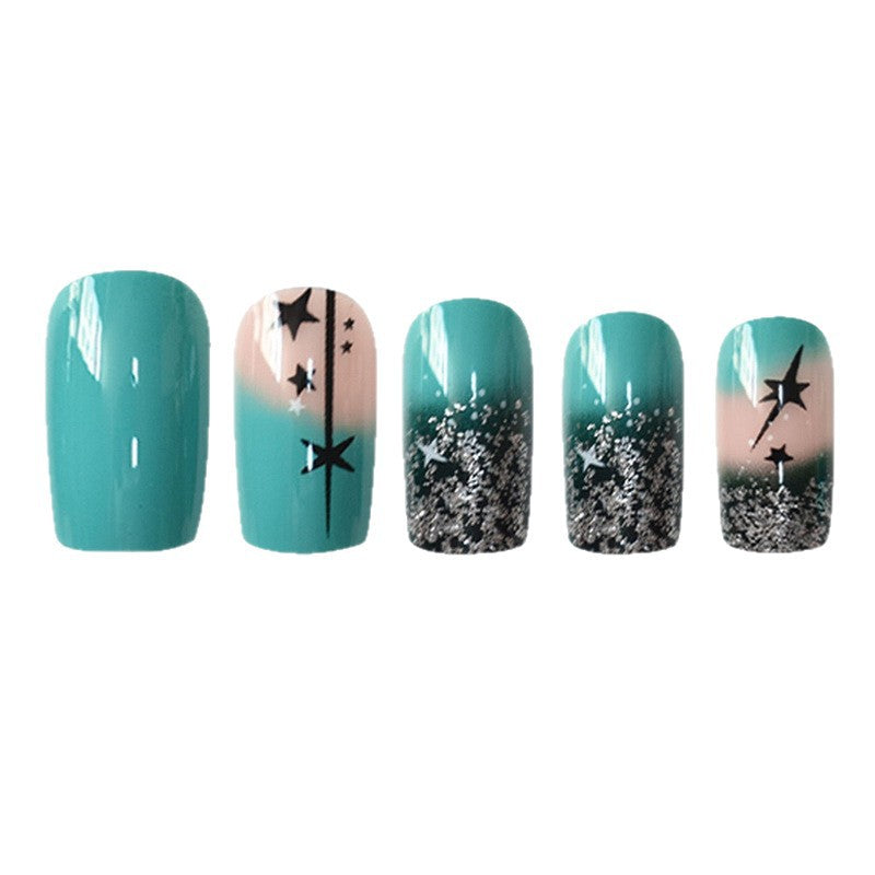 Künstlerisches Gradient Press-On Nagelset mit Stern Design Brehn