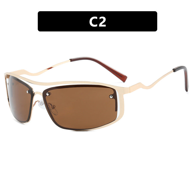 Damen futuristische Sonnenbrille mit elegantem Metallrahmen und hochtransparenten Gläsern Brehn