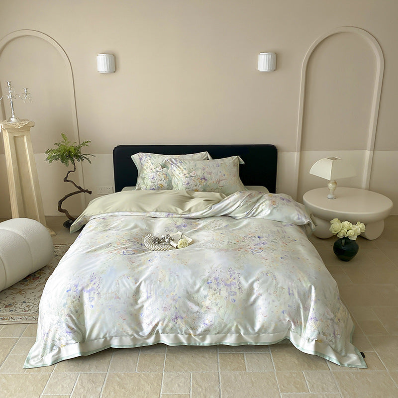 Botanisches Baumwollsatin Bettbezugset mit luxuriösem Satinrand & wendem Design