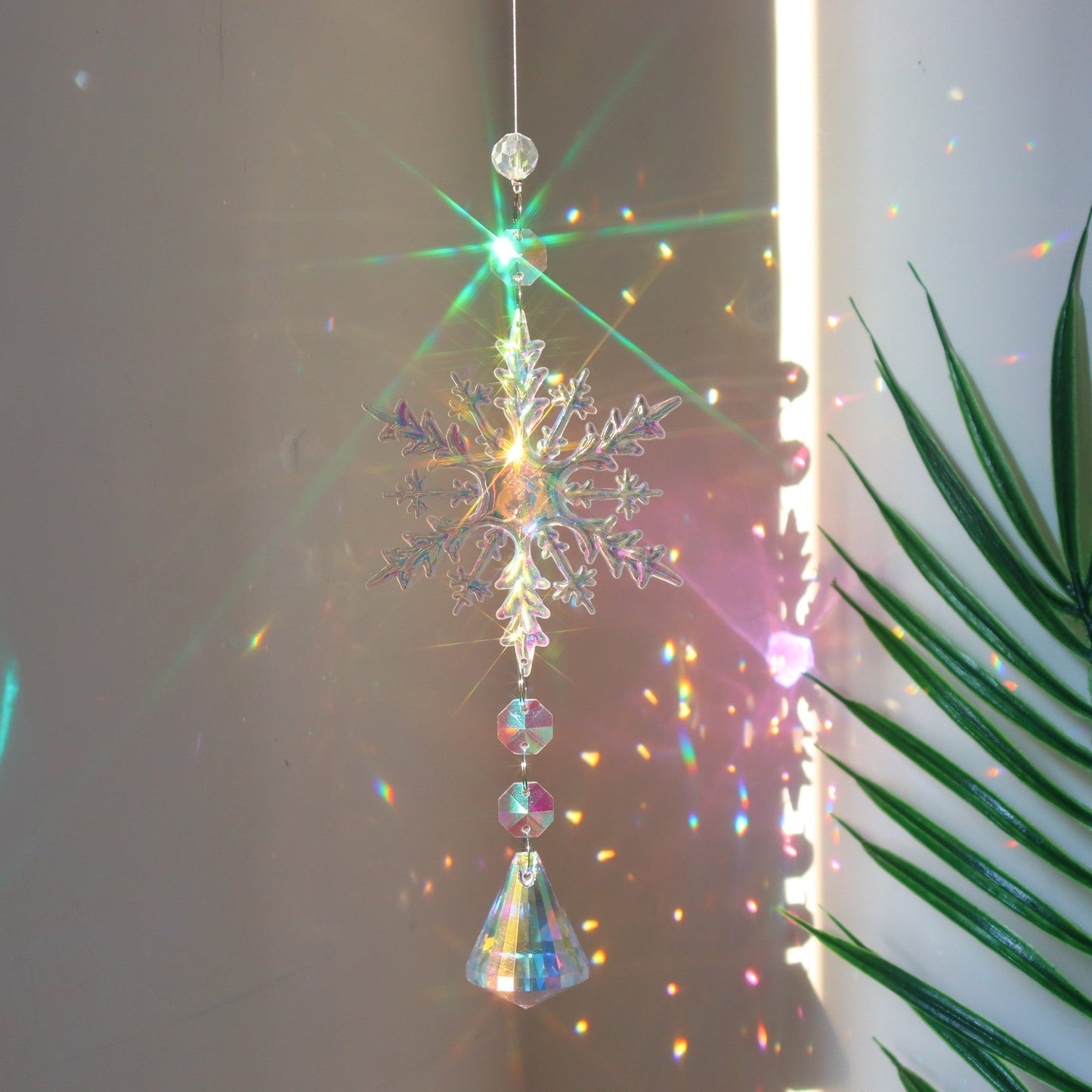 Brehn | Weihnachtsfarbige Schneeflocken Kristall Sonnenfänger Eis Säulenanhänger Fenster Weihnachtsbaum Dekoration Party Anhänger Weihnachtsdekoration