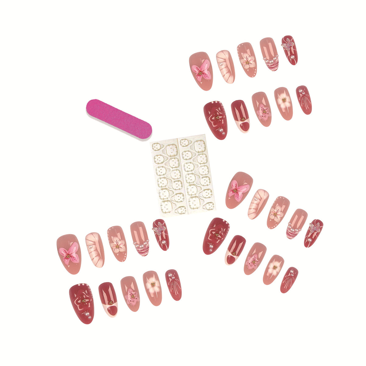 Dekorative Florale Press-On Nagelkollektion