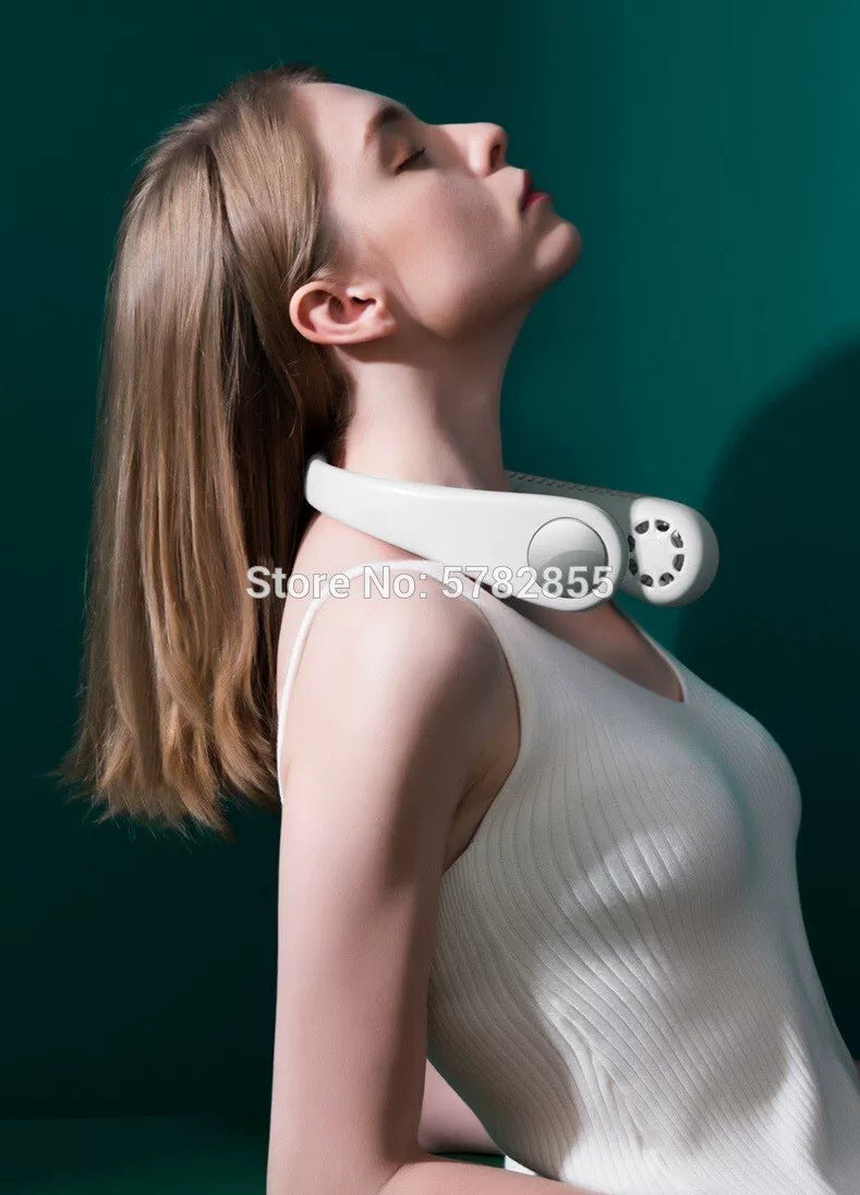 Damen Einheitsgröße tragbarer blätterloser wiederaufladbarer freihändiger Nackenventilator mit flüsterleisen bürstenlosen Motoren und einstellbarem Luftstrom Brehn