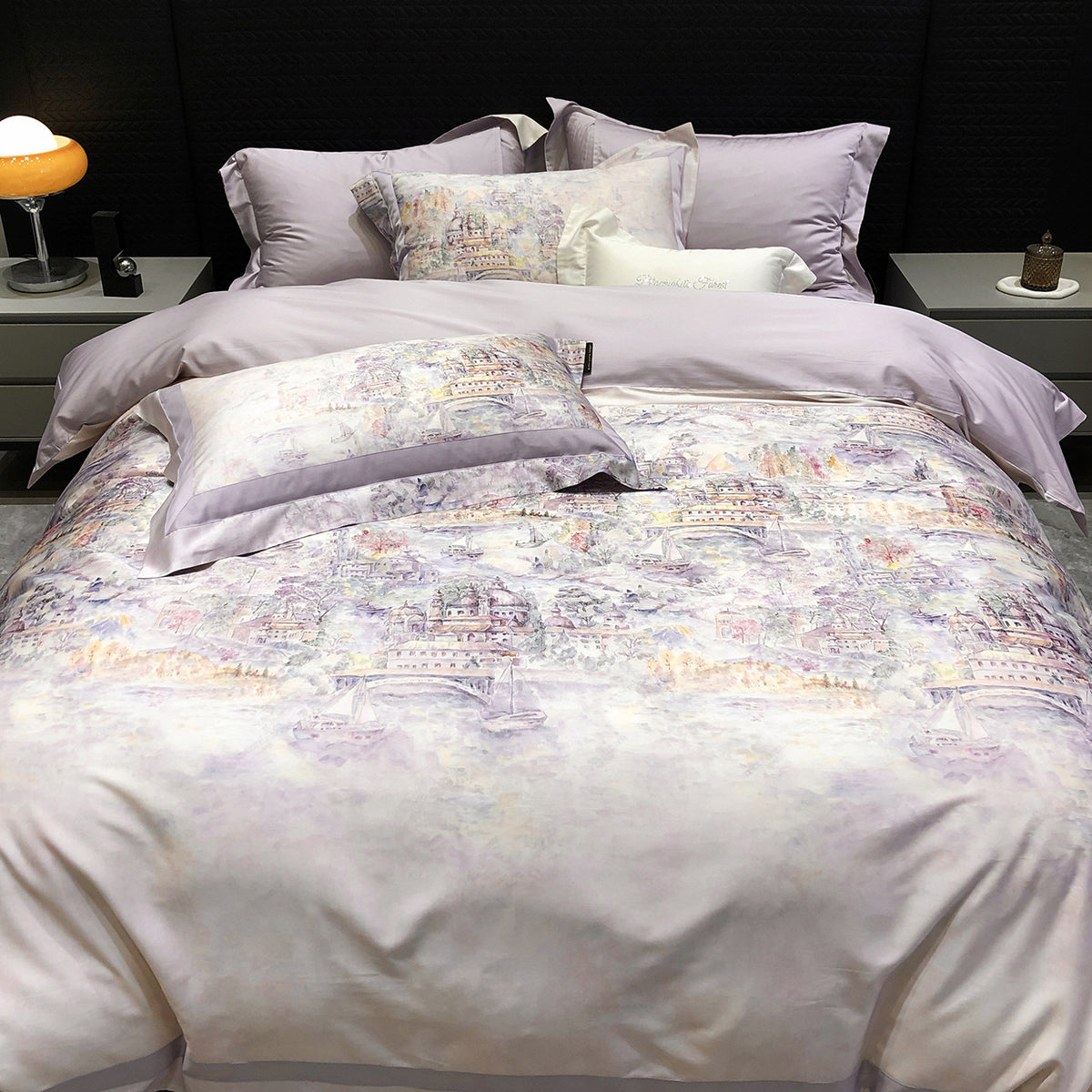 Luxuriöses Baumwollsatin-Bettwäsche-Set mit Tier-Toile-Motiv und Satinkante