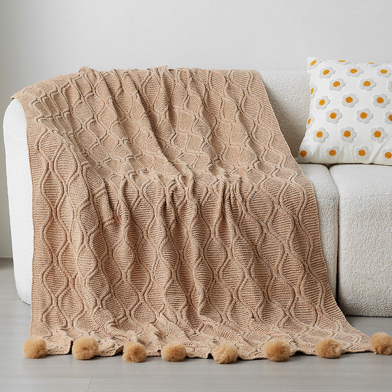 Damen Strickdecke mit dekorativen Pompons Brehn