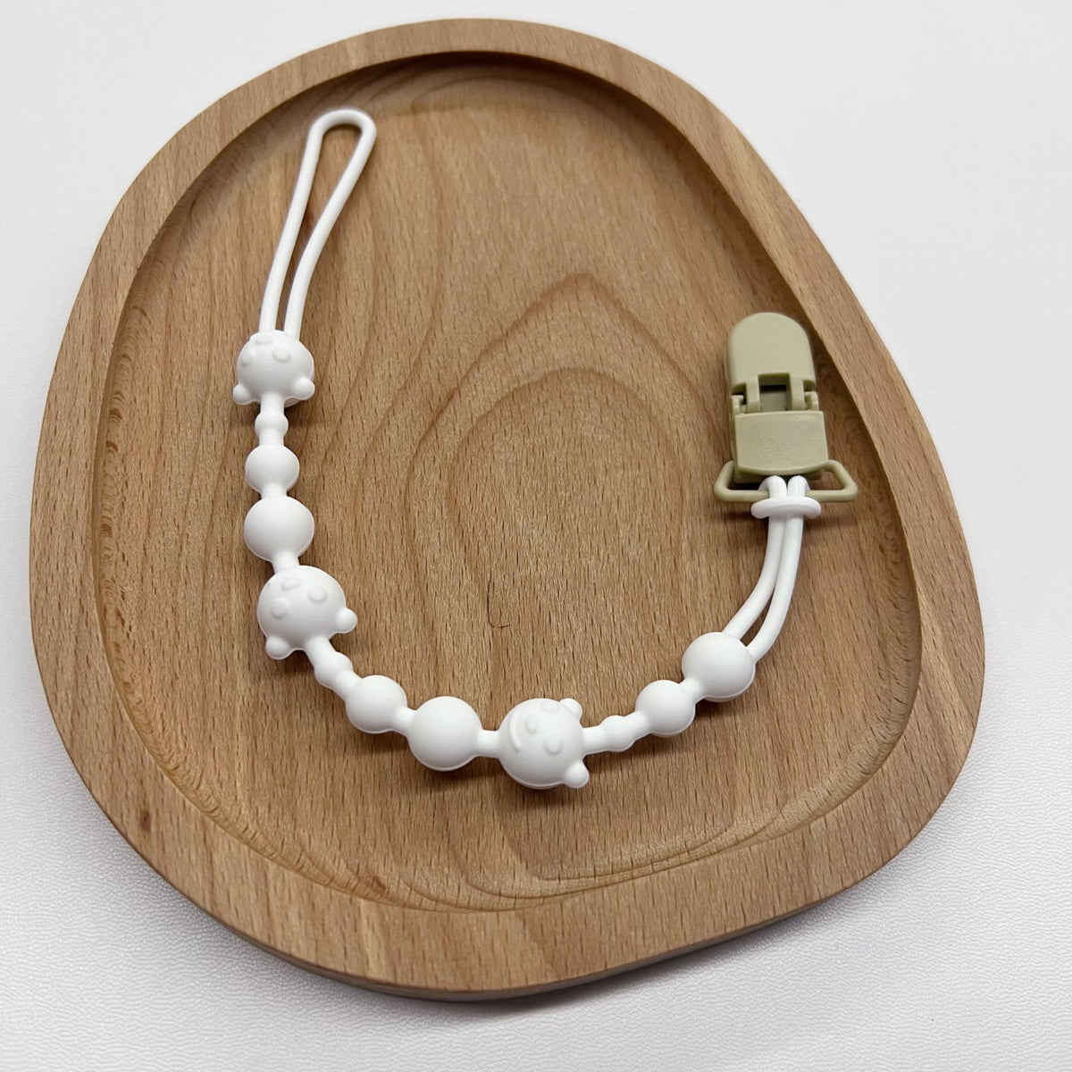Baby Silikonperlen Beißring Schnullerclip mit Holz Sicherheitsclip