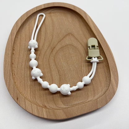 Baby Silikonperlen Beißring Schnullerclip mit Holz Sicherheitsclip
