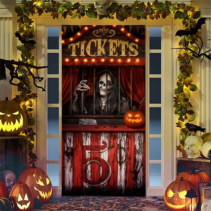 Halloween-Türposter mit großformatiger Grim-Reaper-Illustration und wiederverwendbarem PVC-Planenstoff