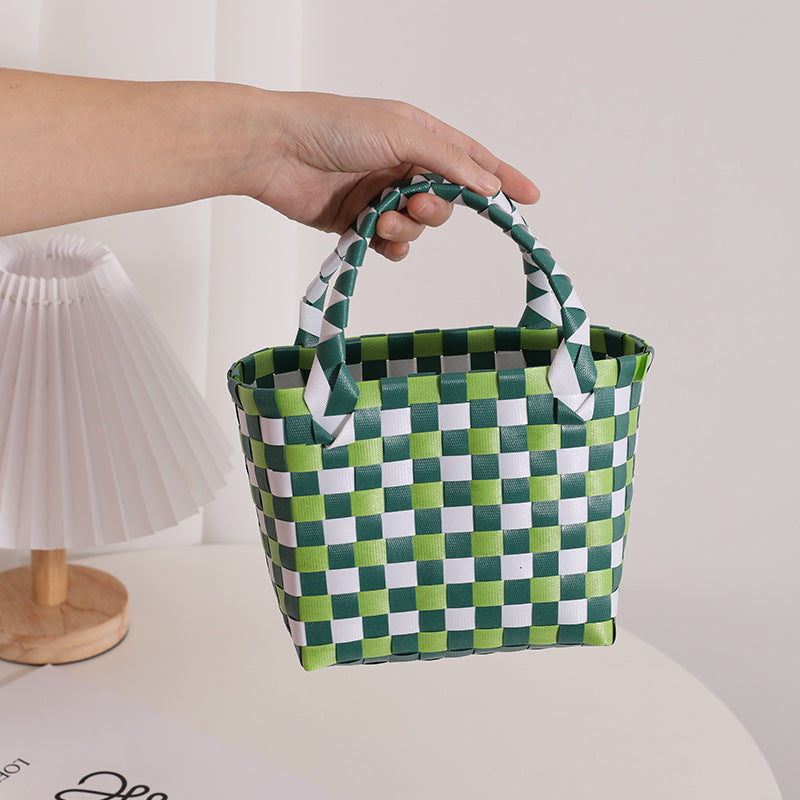 Damen Handtasche aus geflochtenem Kunststoff mit fröhlichem Muster Brehn