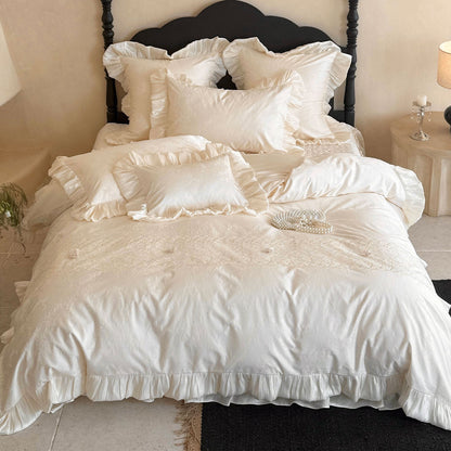 Jacquard bestickte Satin-Rüsch Bettbezug Set