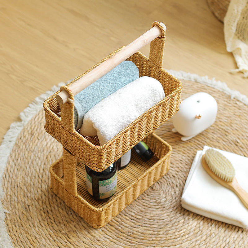 Unisex Zweistufiger Aufbewahrungskorb mit Holzgriff Brehn