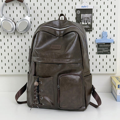 Multi-Taschen Leder Schulrucksack