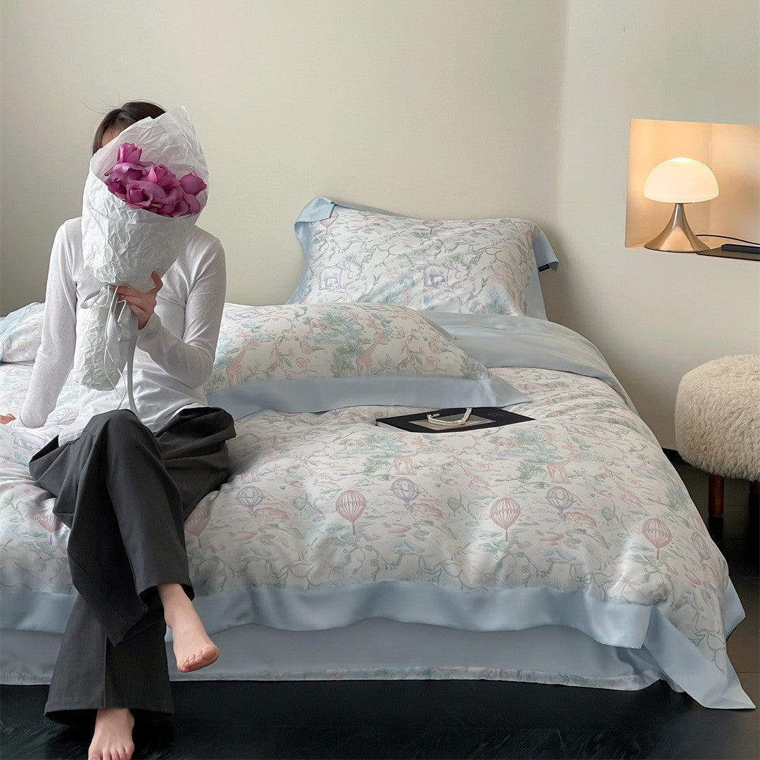 Designer Toile Baumwoll-Satin Bettbezug Set mit Satinrand & Kissenbezügen