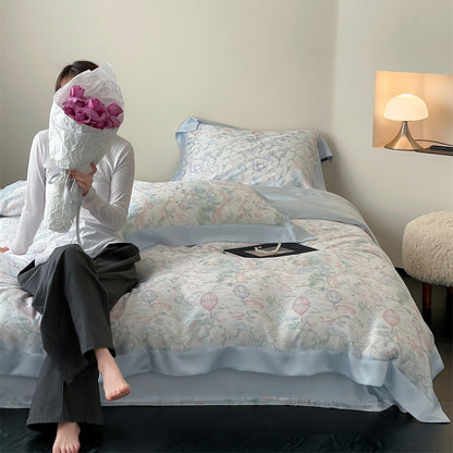Designer Toile Baumwoll-Satin Bettbezug Set mit Satinrand & Kissenbezügen