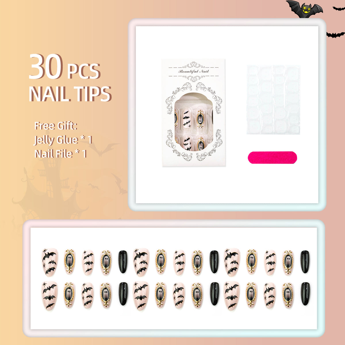 Gothische Halloween-Themen Press-On Nagelkunst Set