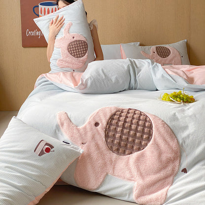 Wendbare Mikrofaser Bettbezug-Set mit plüschgesticktem Otter-Applikation und weichem kühlendem Stoff