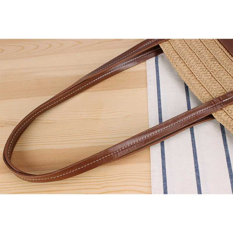 Trendige Strandtasche Aus Geflochtenem Bast und Lederakzenten Brehn