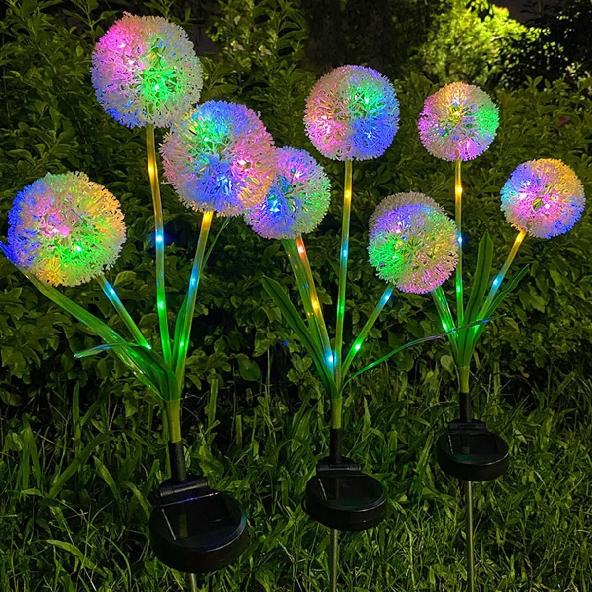 Löwenzahn-inspirierte Solar-Gartenstecklichter mit integriertem Solarpanel und doppelten Blumen-Globen Brehn