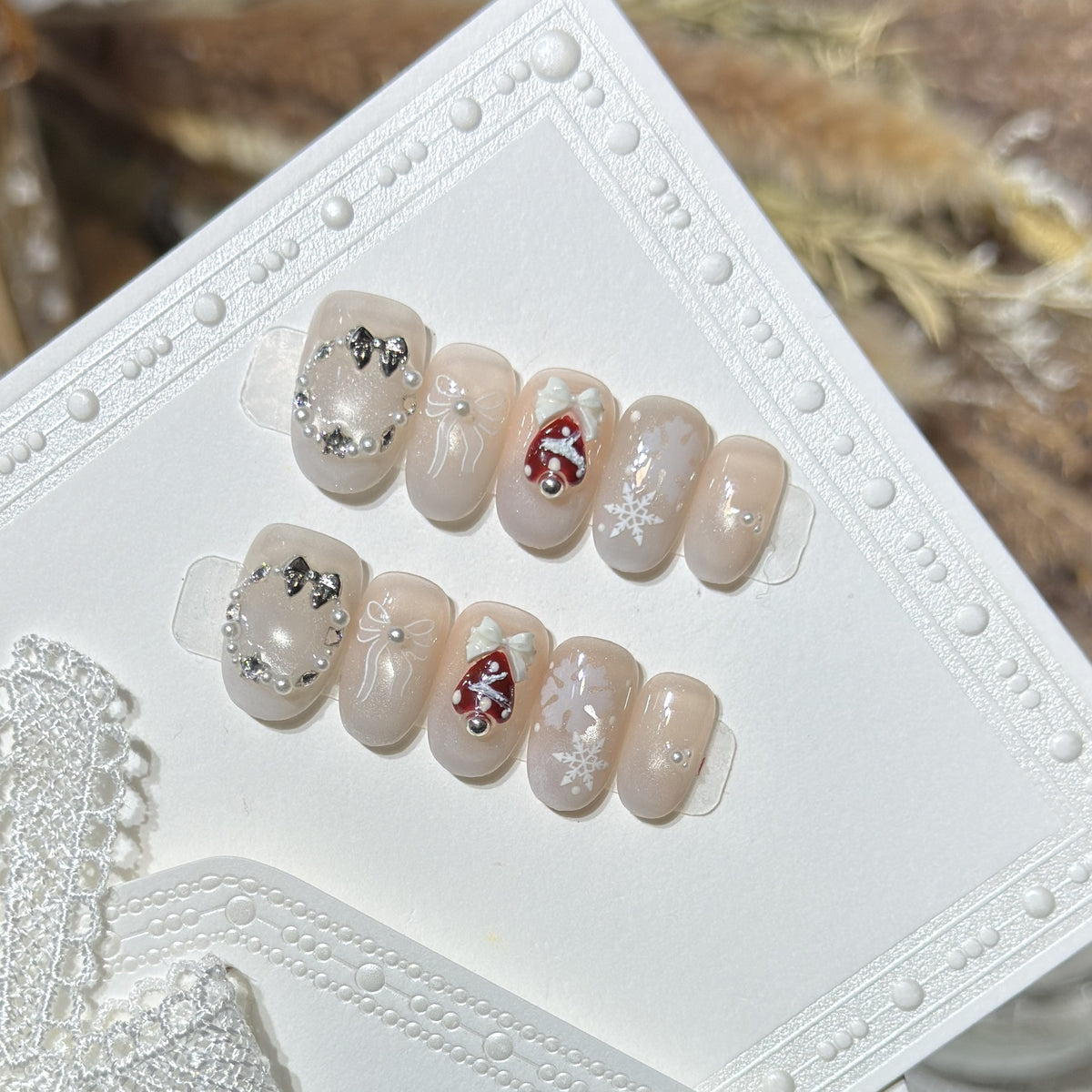 Künstlerisches winterliches Press-On-Nagelset Brehn