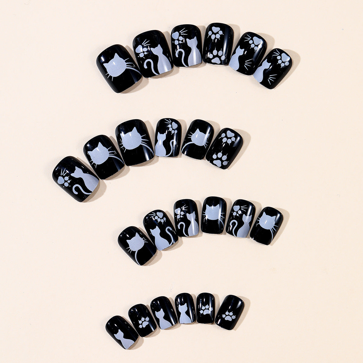 Verspielt katzenmotiviertes Press-On Nagelkunst Brehn