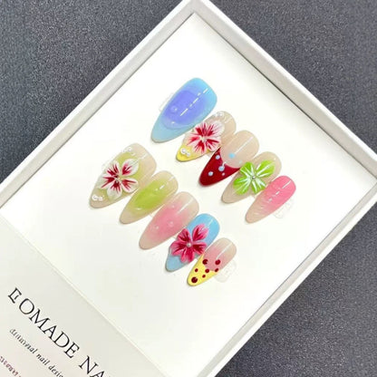 Künstlerisches florales Gradient Press-On Nagelset Brehn