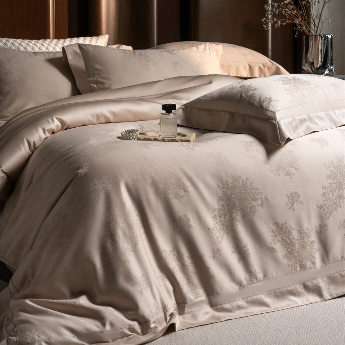 Luxus Damask Jacquard Satingewebe Bettwäsche Set mit Hotelstil Saum