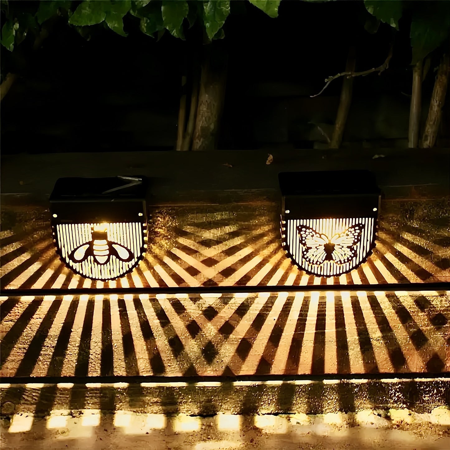 Dekorative Solar-Garten-Wandlaternen mit lasergeschnittenen Bienen- und Schmetterlingsmotiven Brehn